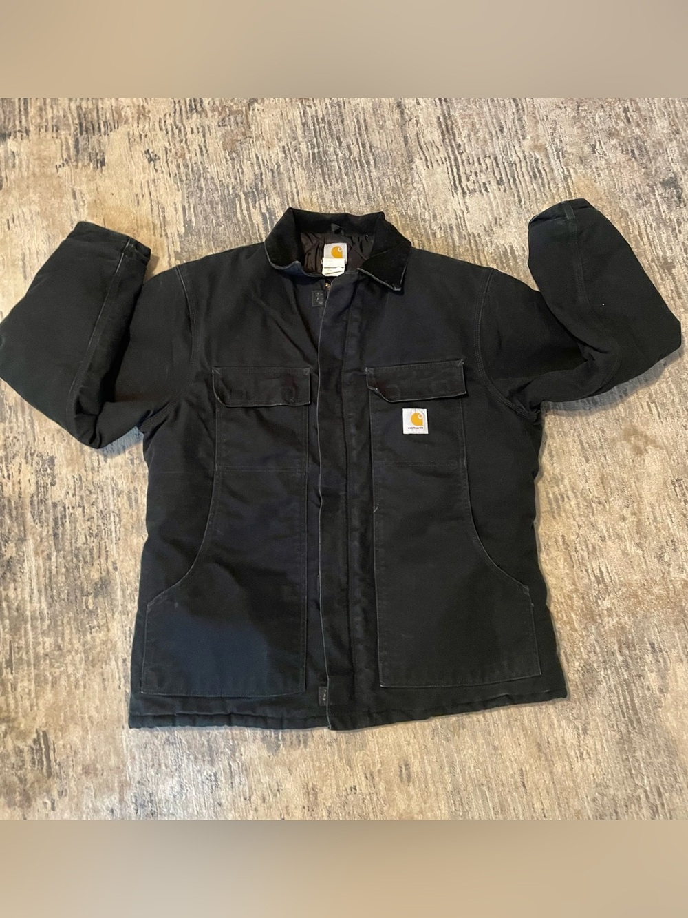 Vtg Carhartt Black Jacket Duck Canvas Quilted Sz 44  Workwear Men’s C03 BLK